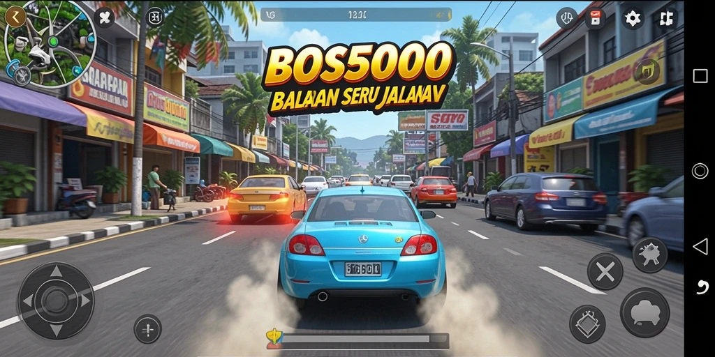 Screenshot gameplay BOS5000 menampilkan balapan yang menegangkan.