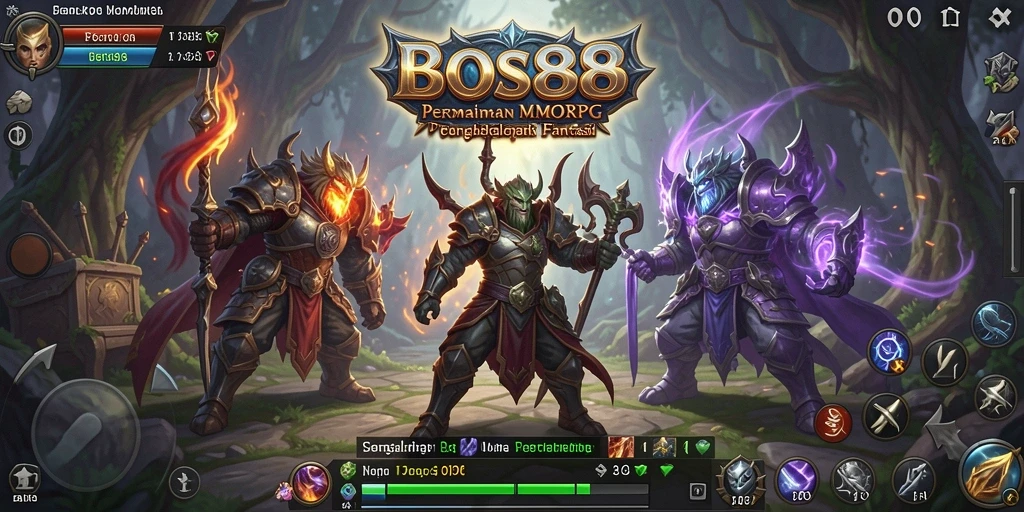 Tampilan gameplay <strong>BOS88</strong> yang menakjubkan menunjukkan pertempuran epik di dunia fantasi.
