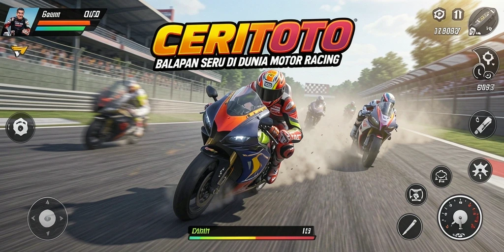 Tampilan utama gameplay CERITOTO dalam balapan motor yang seru.