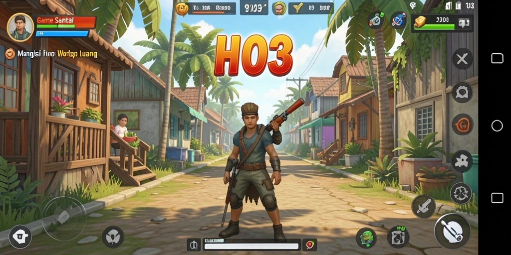 Screenshot gameplay HO3 menampilkan karakter lucu dalam suasana santai.
