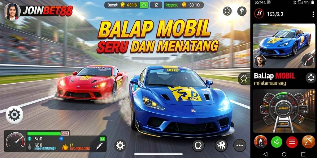 Screenshot gameplay JOINBET88 dengan aksi balap yang intens.