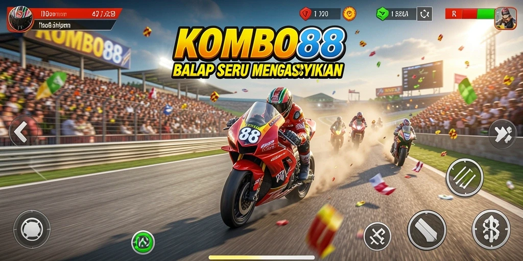 Tangkapan layar gameplay KOMBO88 yang menunjukkan aksi balap mendebarkan.