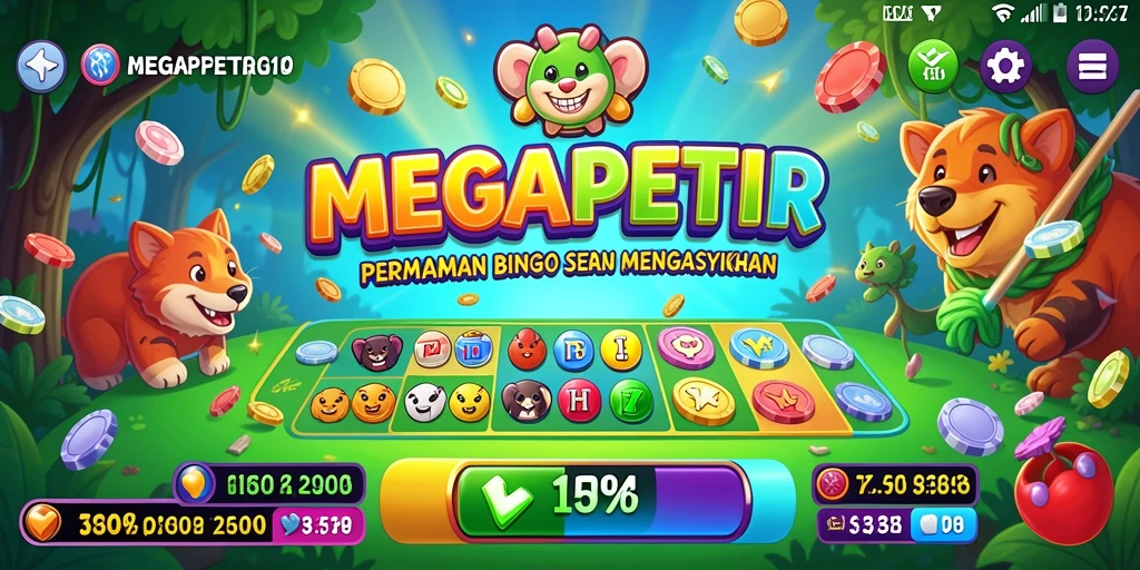 Tampilan gameplay MEGAPETIR yang menarik dan penuh warna.