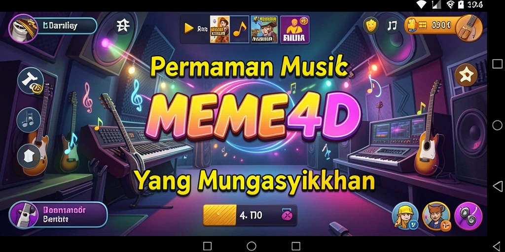 Tampilan seru gameplay MEME4D yang penuh warna dan musik.