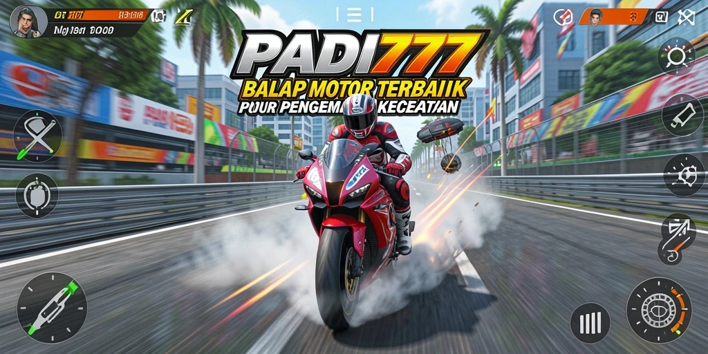 Tampilan gameplay PADI777 dengan balapan motor yang seru dan menegangkan.