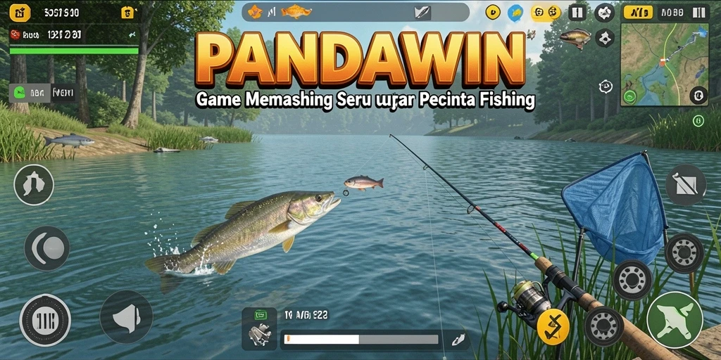 Screenshot gameplay menunjukkan pengalaman memancing yang mendebarkan.