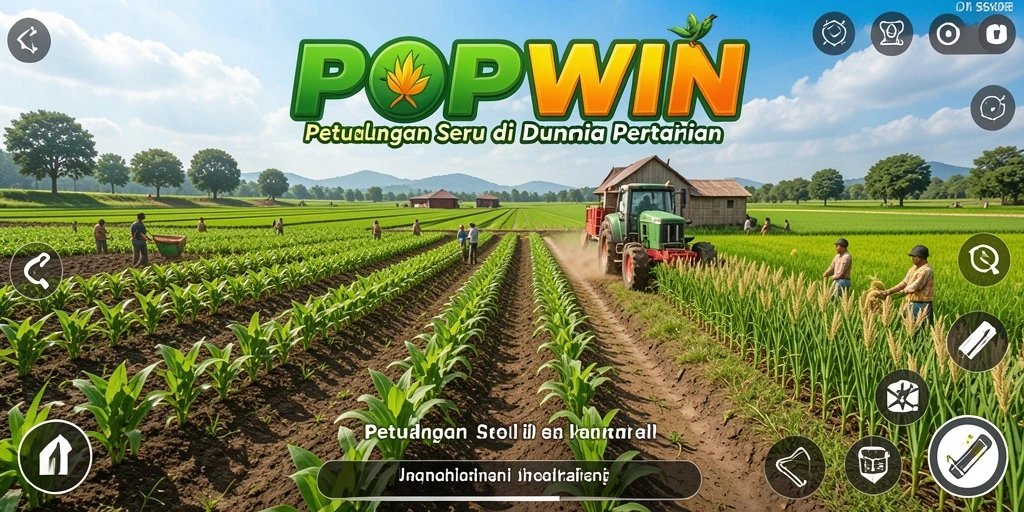 Screenshot dari POPWIN menampilkan aktivitas bertani yang seru dan interaktif.