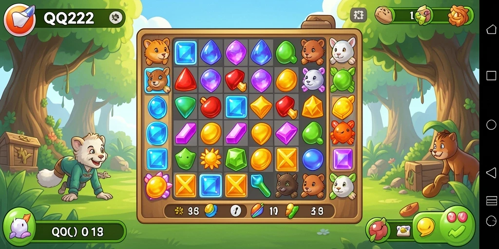 Tampilan gameplay seru dari QQ222 game Match-3 yang menantang.