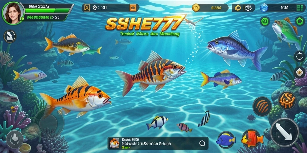 Tampilan gameplay seru Tembak Ikan di SHE777.