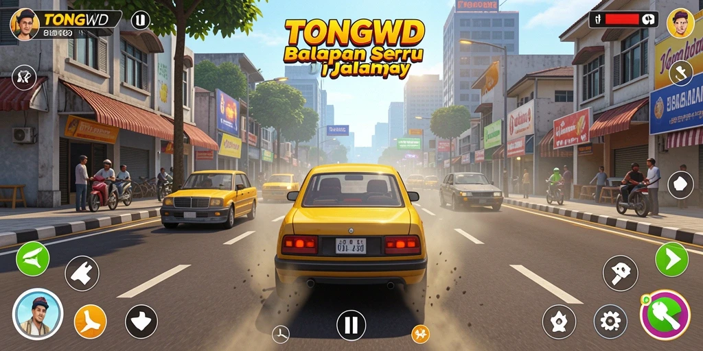Gameplay TONGWD yang mendebarkan dengan balapan di jalanan.