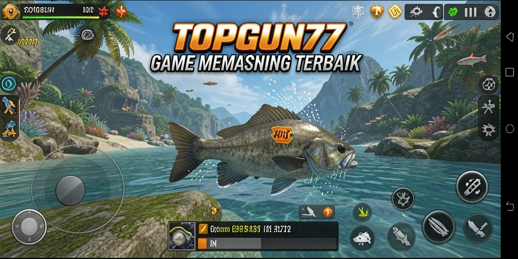 Tampilan gameplay <strong>TOPGUN77</strong> yang menampilkan aksi memancing yang seru.