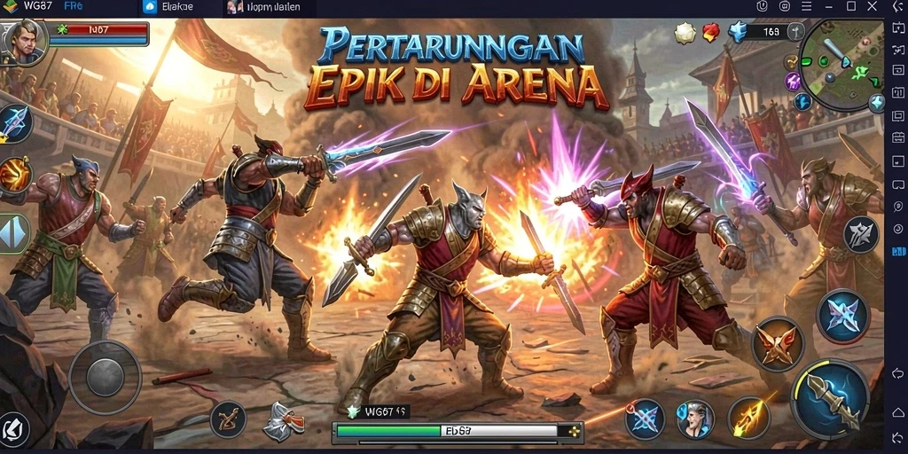 Screenshot gameplay WG87 yang menunjukkan aksi pertarungan seru.