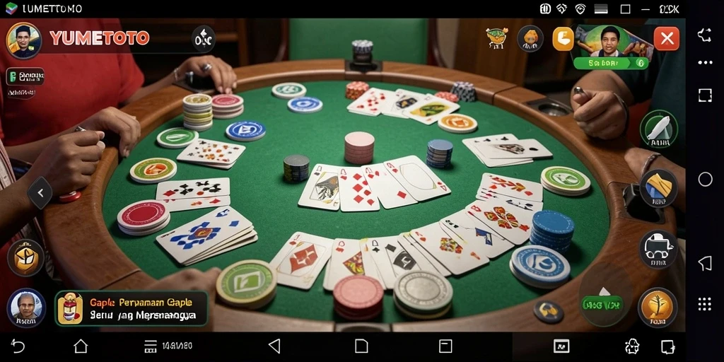 Tampilan gameplay yang menarik dari YUMETOTO di tengah permainan Gaple.